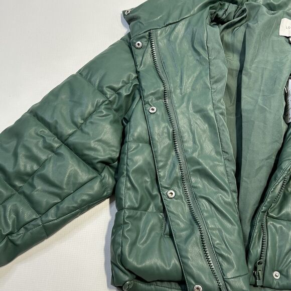 Windsor Love Tree Vegan Leather Puffer Crop Jacket Womens Size Large, Green - Picture 10 of 16